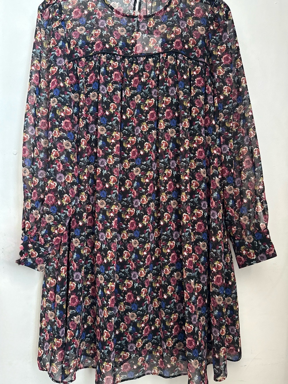 Zara Black Floral Long-Sleeve Shift Dress
